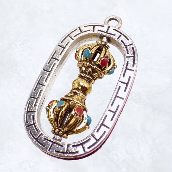 Bijou tibétain pendentif Dordjé 6 branches Cloches et dorjé tibétains PAP5