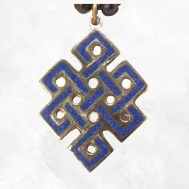 Collier tibétain pendentif Noeud sans fin bleu lapis - Colliers tibétains et népalais