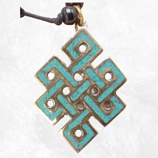 Collier tibétain pendentif Noeud sans fin turquoise