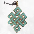 Collier tibétain pendentif Noeud sans fin turquoise - Colliers tibétains et népalais