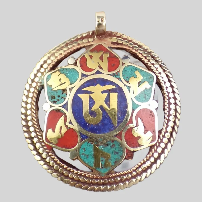 Pendentif bouddhiste Om kalachakra 2 faces - Pendentifs tibétains bouddhistes