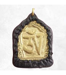 Collier tibétain Om bouddhiste métal et cuir