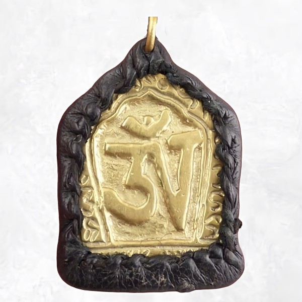 Collier tibétain Om bouddhiste métal et cuir