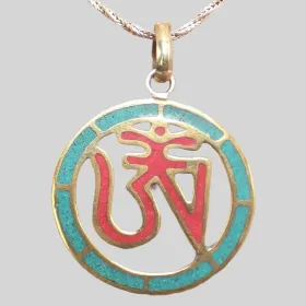 Bijou tibétain Pendentif bouddhiste OM corail turquoise - Pendentifs tibétains bouddhistes