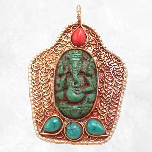 Pendentif tibétain Ganesh plaqué or