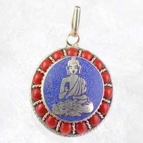Pendentif tibétain Bouddha en méditation Bijoux tibetains bouddhistes FC7