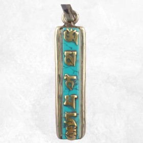 Pendentif tibétain bouddhiste Mantra en turquoise