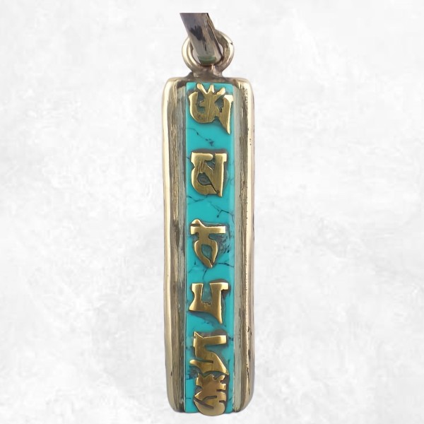 Pendentif tibétain bouddhiste Mantra en turquoise
