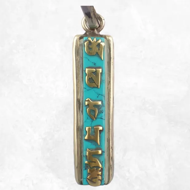 Pendentif tibétain bouddhiste Mantra en turquoise - Pendentifs tibétains bouddhistes