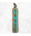 Pendentif tibétain Mantra turquoise – Vertical en métal blanc du Népal