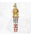 Pendentif tibétain divinité & perle de Dzi en laiton du Népal