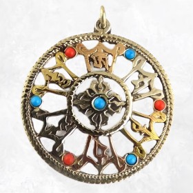 Pendentif tibétain Dordjé signes auspicieux