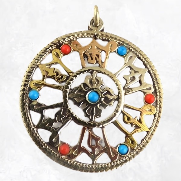 Pendentif tibétain Dordjé signes auspicieux