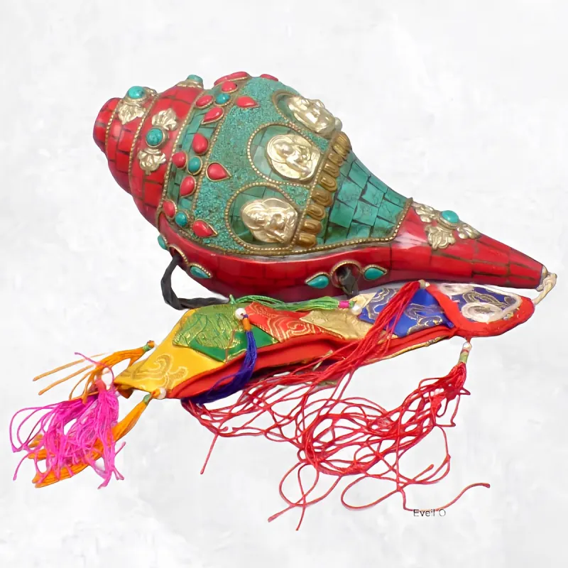 Conque tibétaine de cérémonie 1,2 kg - Authentique fait main - Objets rituels bouddhistes