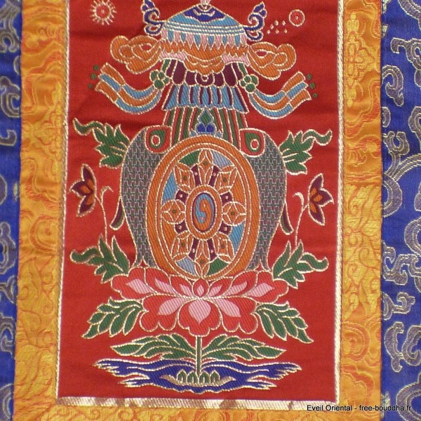Tenture tibétaine rouge signes auspicieux Objets rituels bouddhistes TNKA7