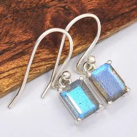 Boucles d'oreilles Labradorite bleue rectangulaires - Bijoux en Labradorite Bleue