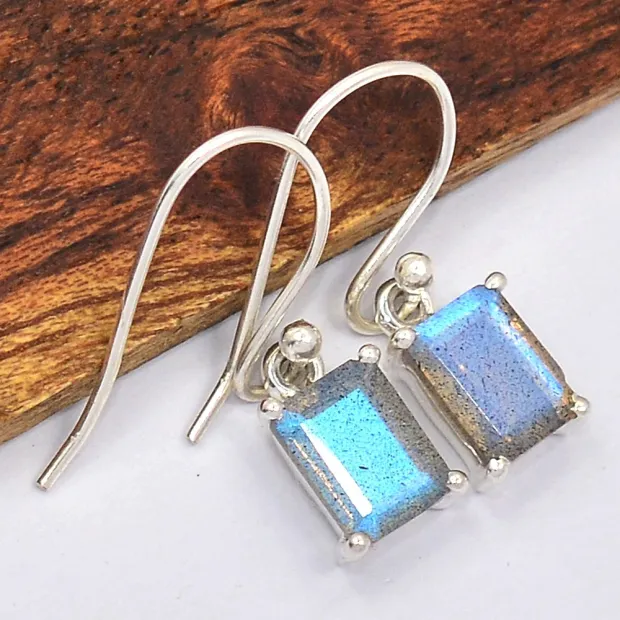 Boucles d'oreilles Labradorite bleue rectangulaires - Bijoux en Labradorite Bleue
