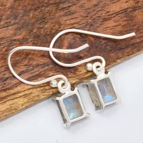 Boucles d'oreilles Labradorite bleue rectangulaires - Bijoux en Labradorite Bleue