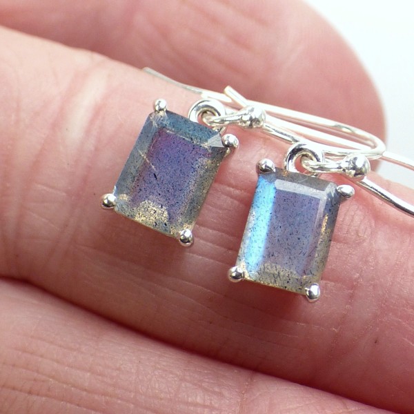 Boucles d'oreilles Labradorite bleue rectangulaires 