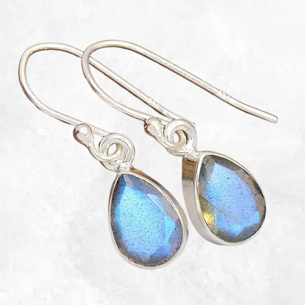 Boucles d'oreilles Labradorite bleue goutte - Bijoux en Labradorite Bleue