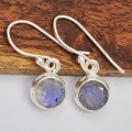 Boucles d'oreilles rondes Labradorite bleue  
