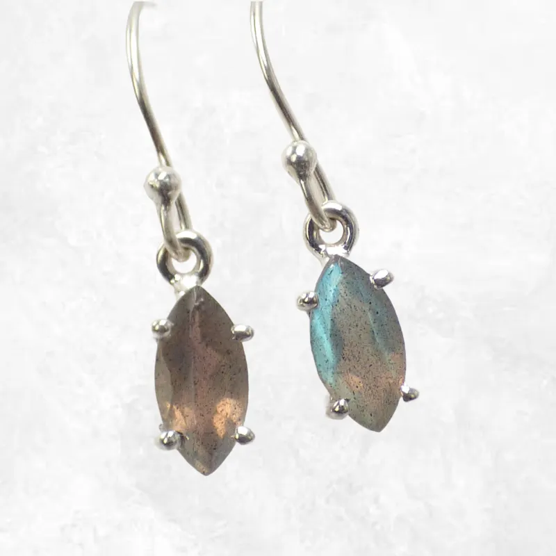 Boucles d'oreilles Labradorite verte orange - Bijoux en Labradorite Bleue