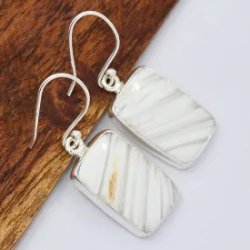 Boucles d'oreilles Scolecite blanche rectangulaire - Boucles d'oreilles en pierres naturelles