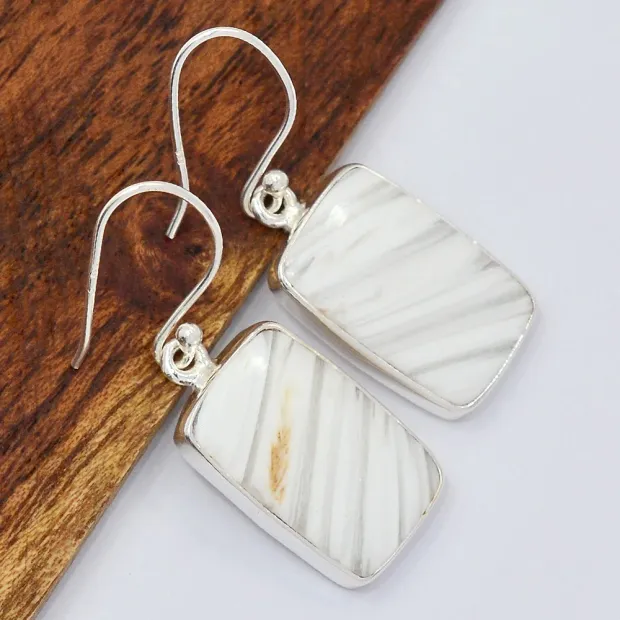 Boucles d'oreilles Scolecite blanche rectangulaire - Boucles d'oreilles en pierres naturelles