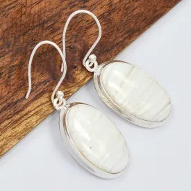 Boucles d'oreilles ovales en Scolecite blanche - Boucles d'oreilles en pierres naturelles