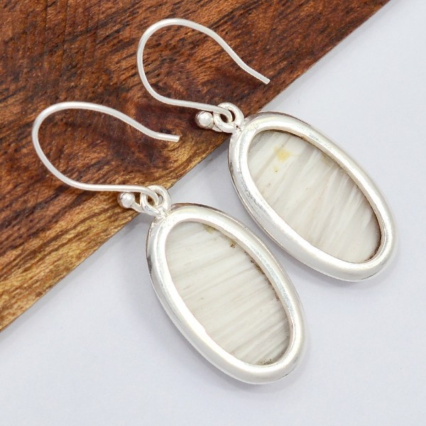 Boucles d'oreilles ovales en Scolecite blanche Boucles d'oreilles en pierres SK49.2