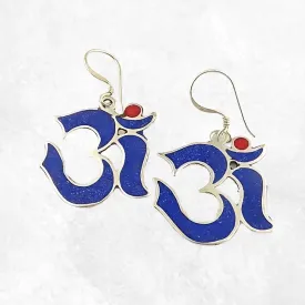Boucles d'oreilles tibétaine Om Lapis lazuli - Bijoux tibetains bouddhistes