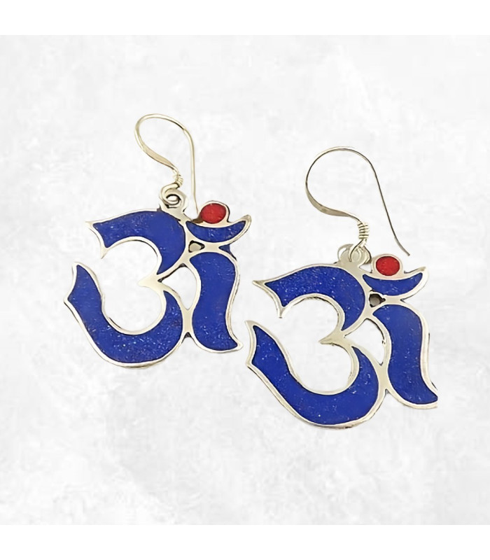 Boucles d'oreilles tibétaine Om Lapis lazuli Bijoux tibetains bouddhistes ABN7.1