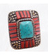 Grosse bague Tibétaine traditionnelle Turquoise corail T 58 et 59