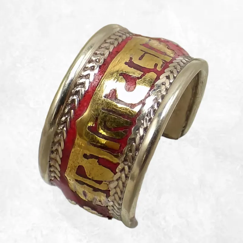 Bague tibétaine bicolore Mantra de Chenrezi - Bagues tibétaines bouddhistes
