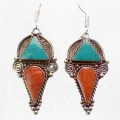 Boucles d'oreilles tibetaines longues en pointe - Boucles d'oreilles tibétaines