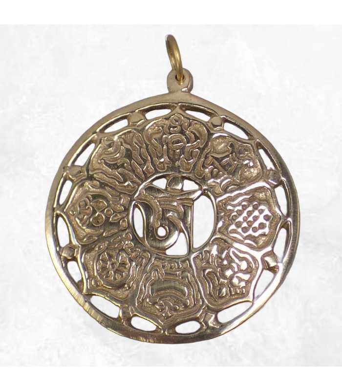 Pendentif Tibétain Porte-bonheur En Laiton - Incrusté Lapis-lazuli & Turquoise - Neuf Sans Emballage