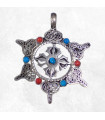 Pendentif tibétain Roue du Dharma & Dorjé – Métal artisanal Népal