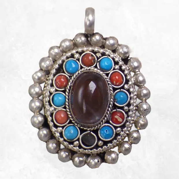 Bijou tibétain pendentif Ghau pierre naturelle - Bijoux tibetains bouddhistes