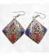 Boucles d'oreilles tibétaines losange pierres fantaisie