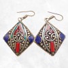 Boucles d'oreilles tibétaines losange pierres fantaisie