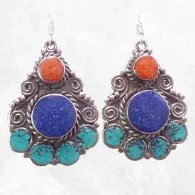 Boucles d'oreilles tibétaines pendantes 3 couleurs - Boucles d'oreilles tibétaines