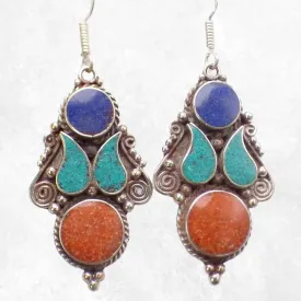 Boucles d'oreilles tibétaines longues traditionnelles - Boucles d'oreilles tibétaines