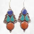 Boucles d'oreilles tibétaines longues traditionnelles - Boucles d'oreilles tibétaines