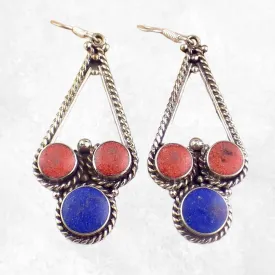 Boucles d'oreilles tibétaines métal et résine - Boucles d'oreilles tibétaines