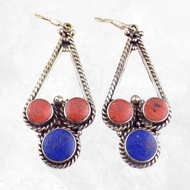 Boucles d'oreilles tibétaines métal et résine - Boucles d'oreilles tibétaines