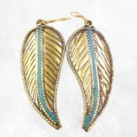 Boucles d'oreilles tibétaines ethniques forme feuille - Boucles d'oreilles tibétaines