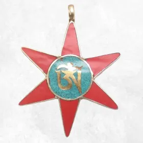 Pendentif tibétain symbole bouddhiste Etoile Om - Pendentifs tibétains bouddhistes