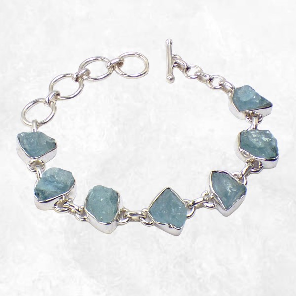Bracelet argent Aigue-marine brute