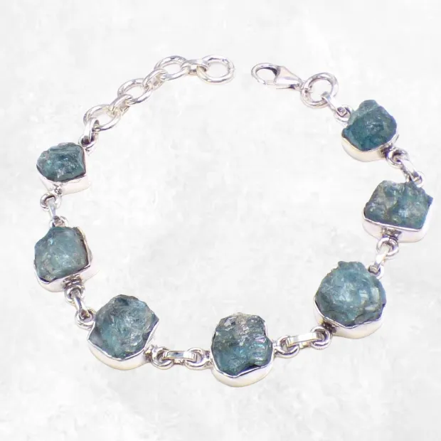 Bracelet Apatite bleu néon brute 7 pierres - Bijoux en Apatite bleue