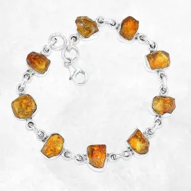 Bracelet argent Citrine brute serti clos-n - Bracelets pierres naturelles